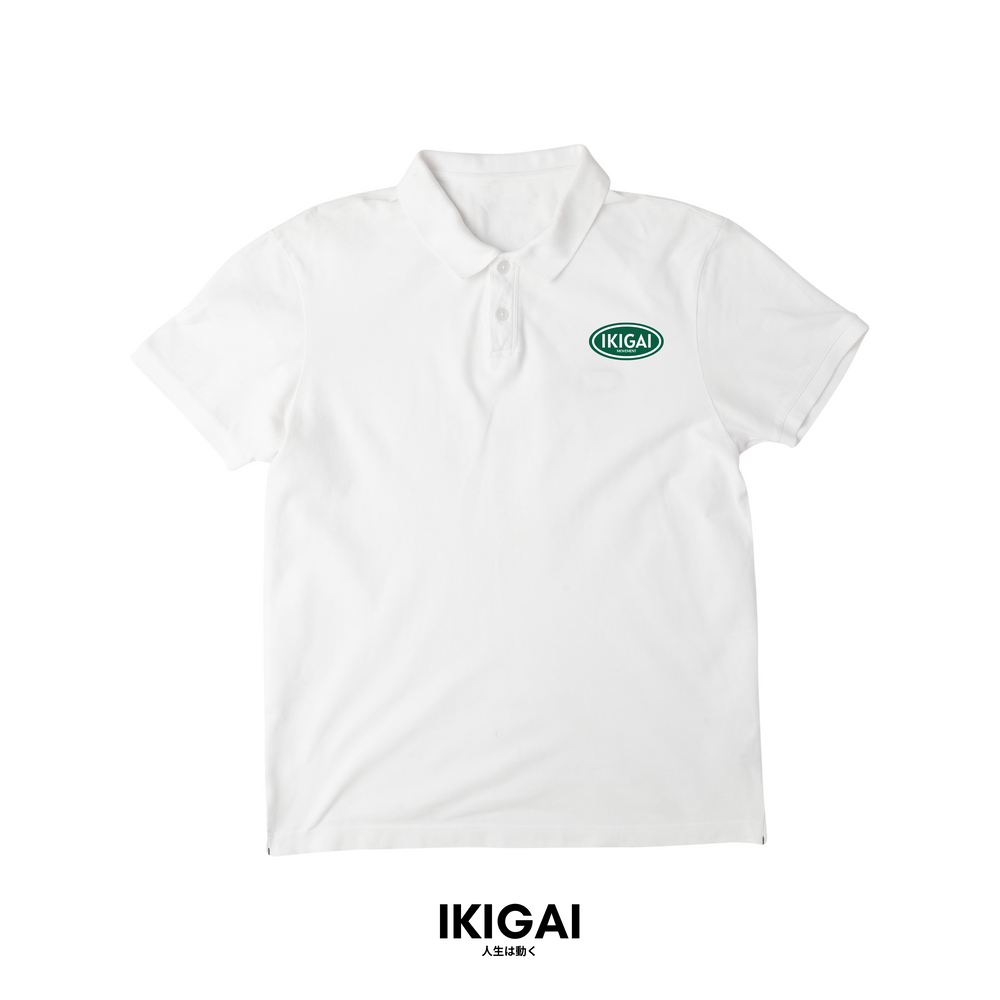 IKIGAI DRI-FIT Polo T-Shirt (White Green Circle Logo)