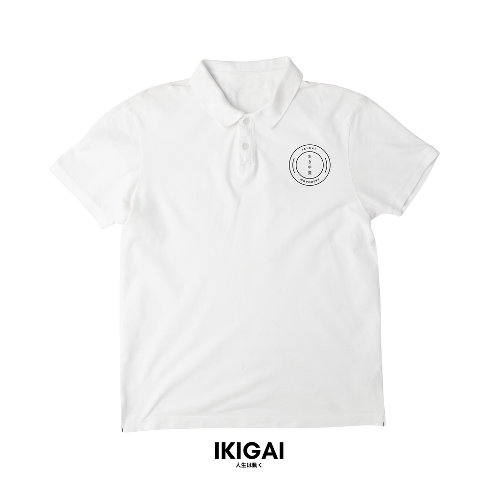 IKIGAI DRI-FIT Polo T-Shirt (White Black Circle Logo)