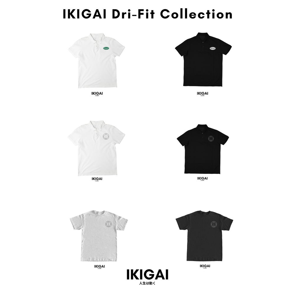 IKIGAI DRI-FIT Polo T-Shirt (White Green Circle Logo)