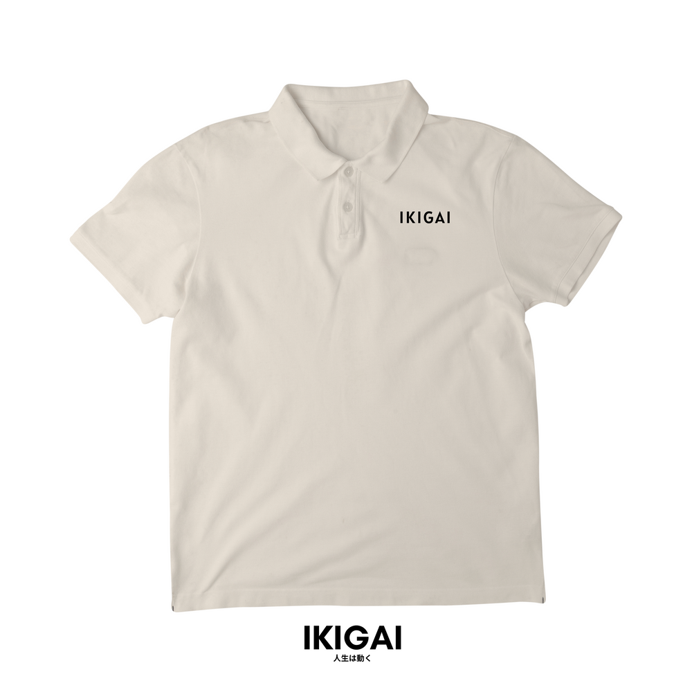 IKIGAI Polo T-Shirt (Beige Black Logo)