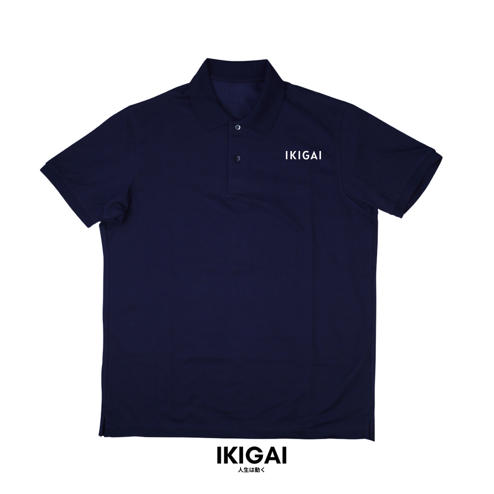 IKIGAI Polo T-Shirt (Navy Blue White Logo)