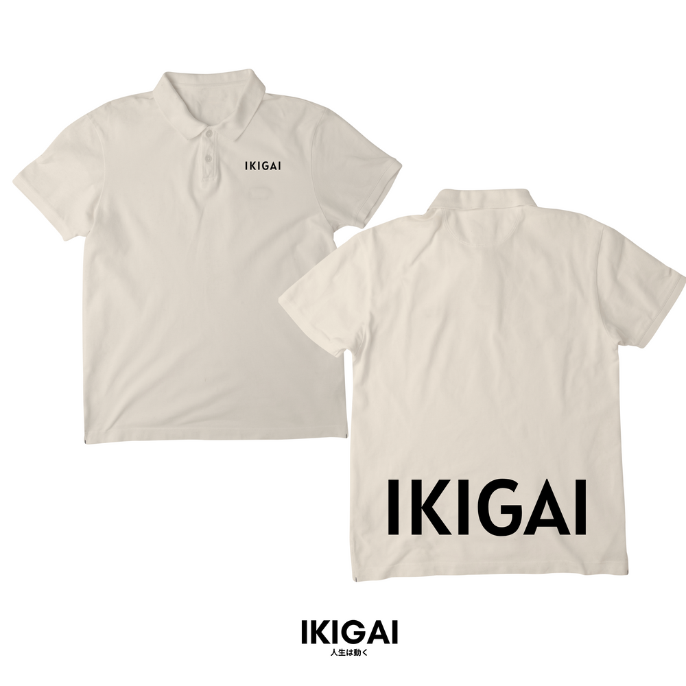 IKIGAI Polo T-Shirt (Beige Black Logo)