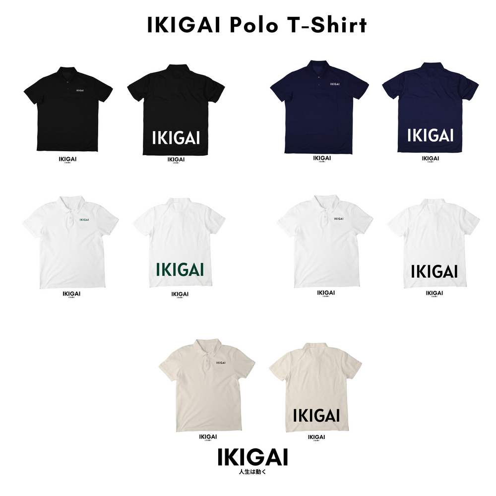 IKIGAI Polo T-Shirt (Navy Blue White Logo)