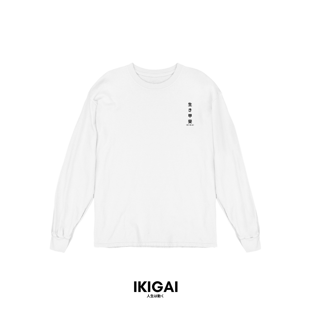 IKIGAI DRI-FIT Long Sleeves (White Black Vertical Logo)